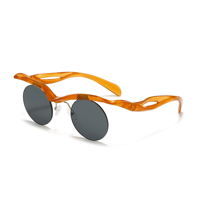 New Sunglasses Women's Round Frame Sunglasses Men's Trendy Ins Alien Half Frame Eyebrow Personalized Sunglasses