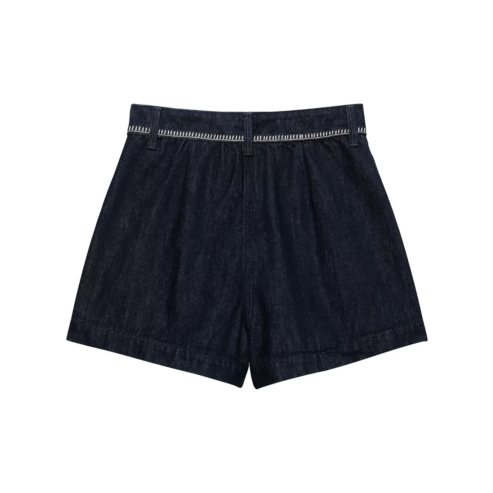 Embroidered denim shorts with bright thread for women