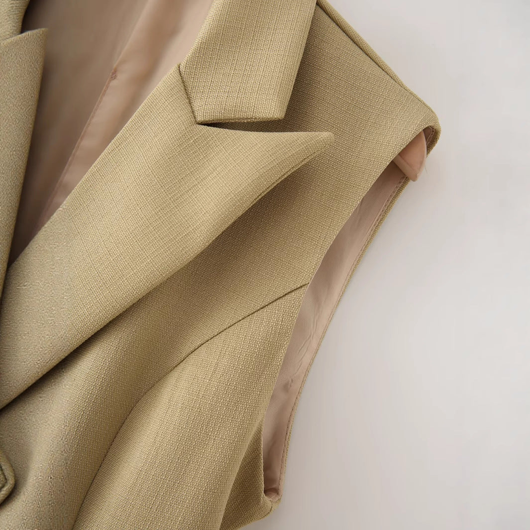 Women's European and American lapel sleeveless back hollow waist cinched suit vest