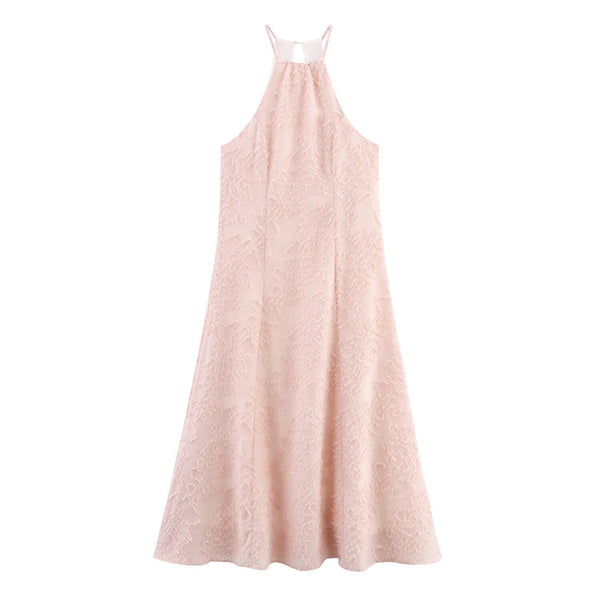 Women's European and American style backless texture hanging neck sleeveless dress