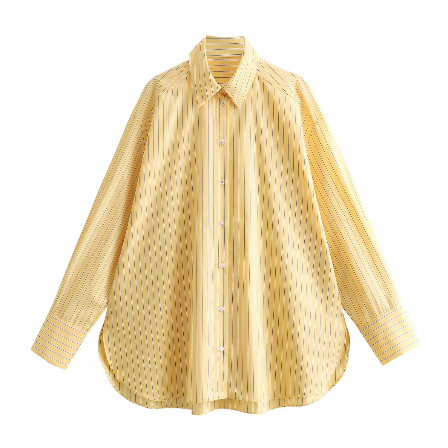 Loose casual collar long sleeved striped shirt top for women