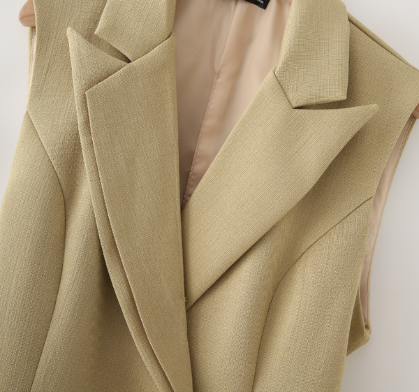 Women's European and American lapel sleeveless back hollow waist cinched suit vest