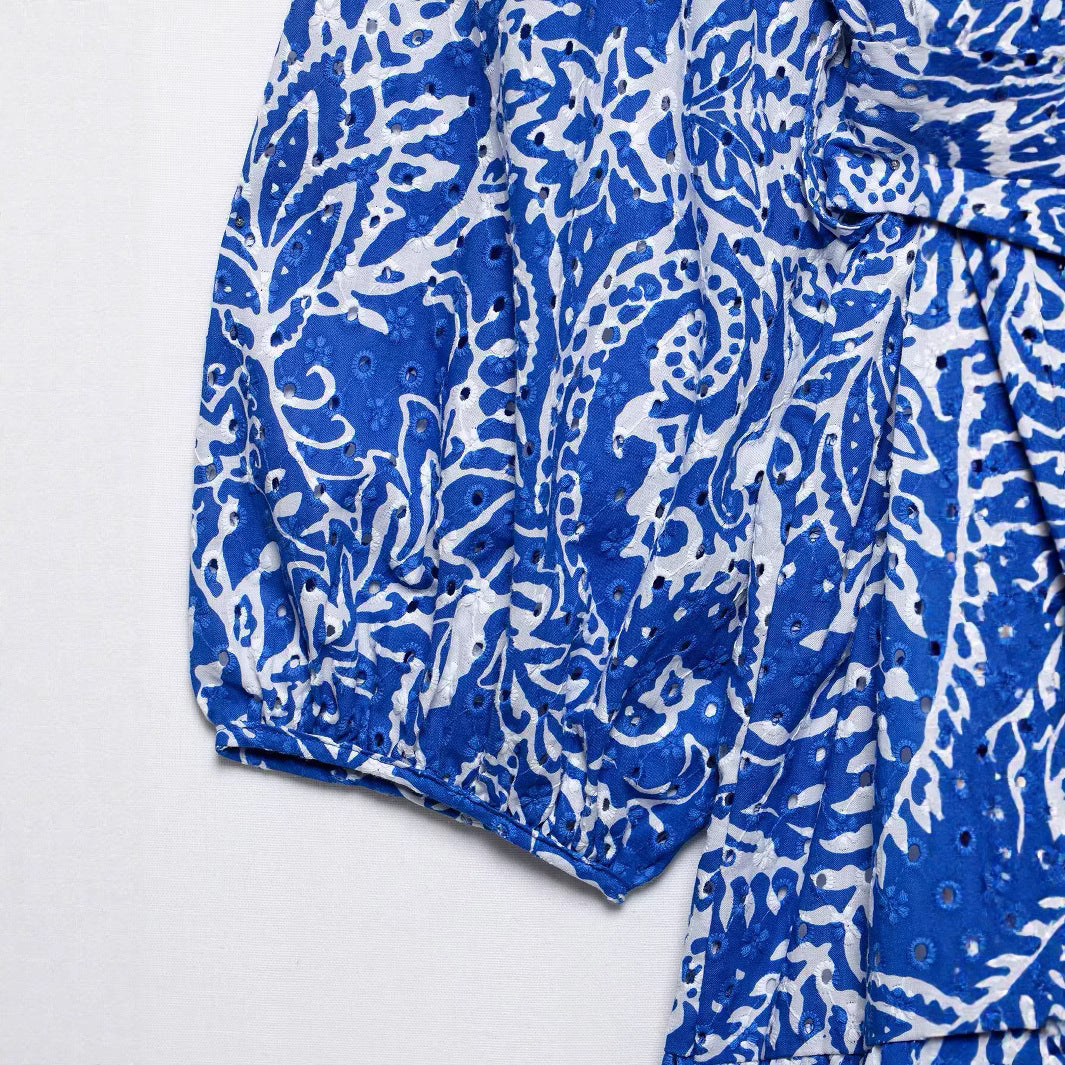 Embroidered dress with belt and shirt style for women