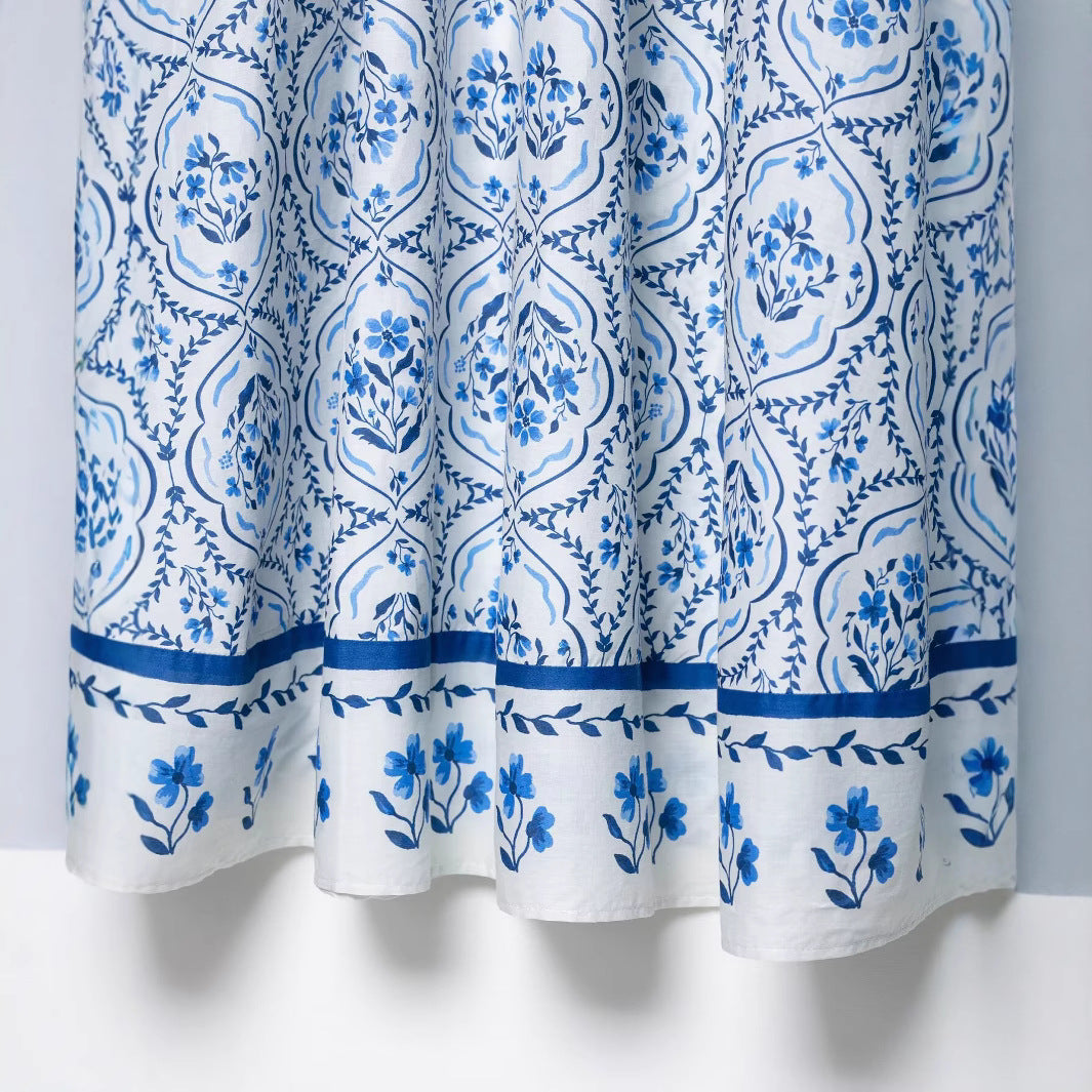 Elastic waisted printed mid length skirt for women