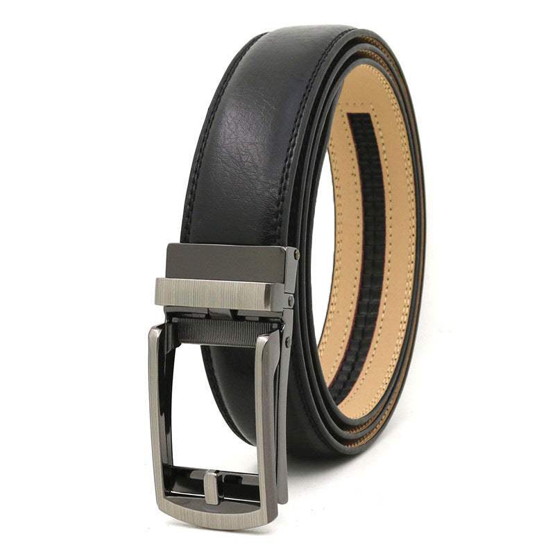 Men's Click Belt fake needle belt automatic buckle two-layer cowhide leather belt