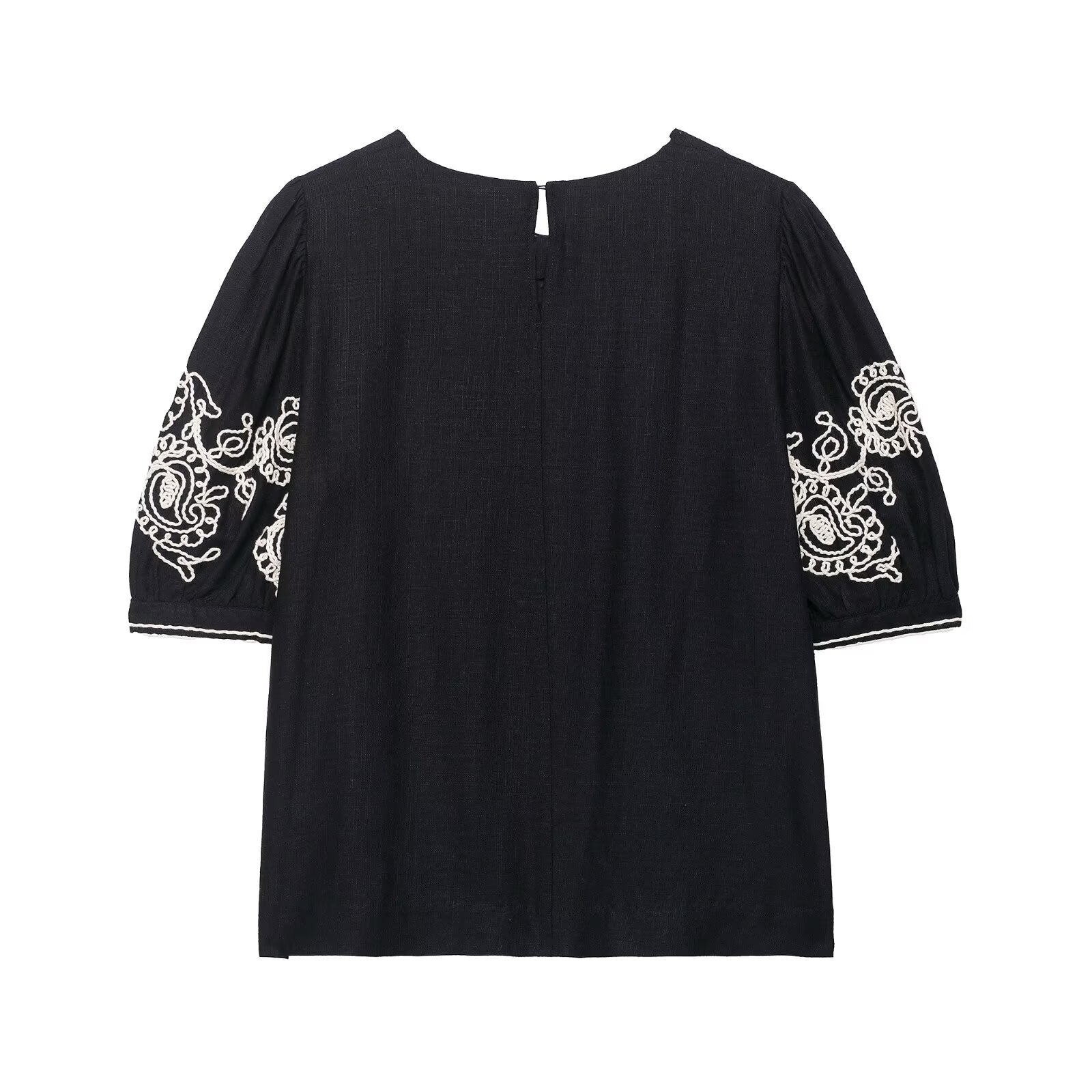 Women's European and American style round neck embroidered T-shirt+embroidered pants set