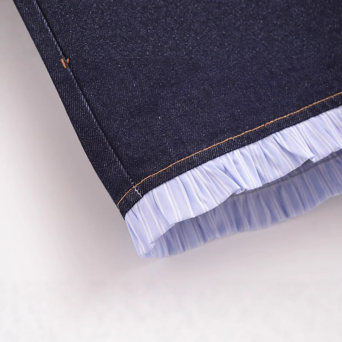 Splicing lace and visible thread decoration casual denim shorts for women