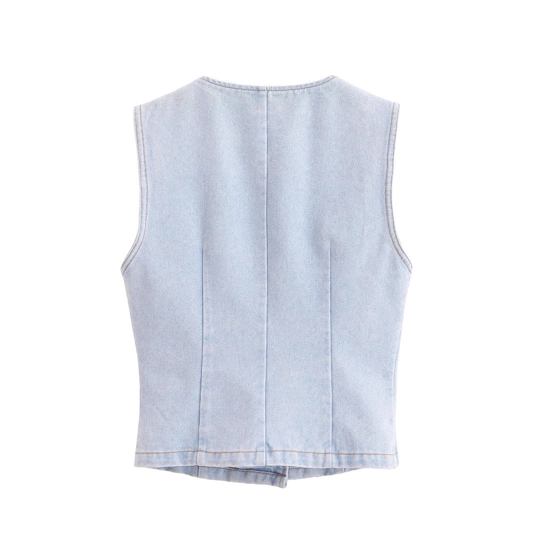 Cowboy vest+denim skirt set for women
