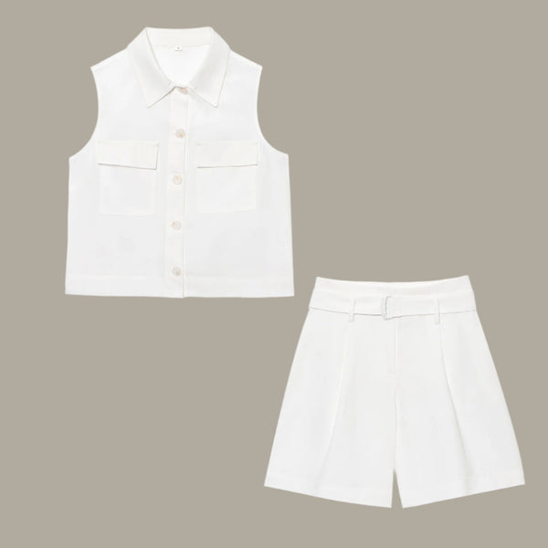 Women's sleeveless vest top with waistband and shorts set in Europe and America